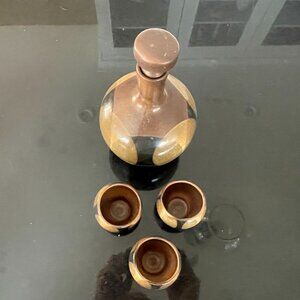 Mid Century Robert Maxwell Sake Set of Bulbous Ceramic Decanter & 3 Cups